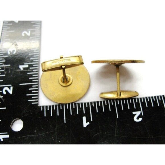 Vintage Cufflinks Enamel Woman Face Round Gold Tone Signed Pat Pend Black Hair - Picture 6 of 8